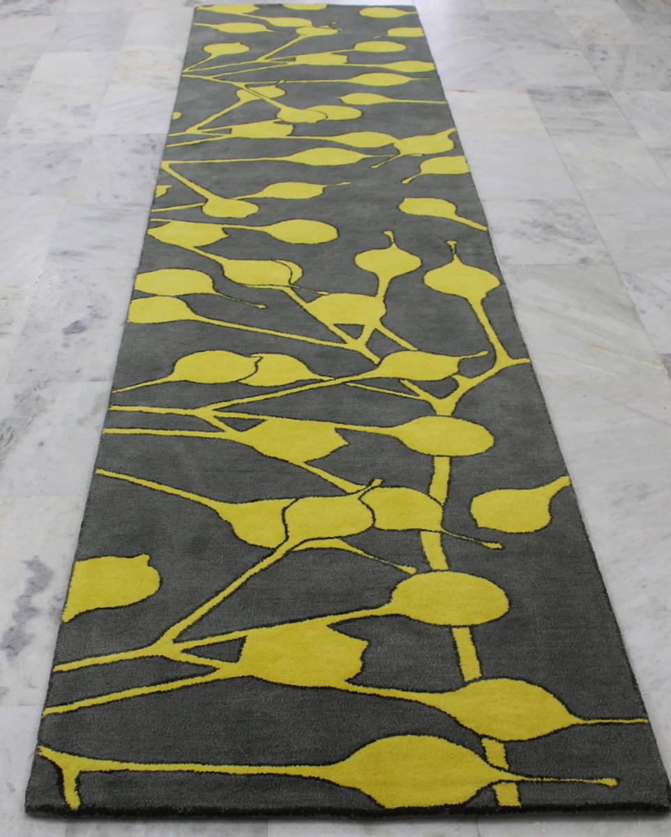 Modern yellow botanical rug